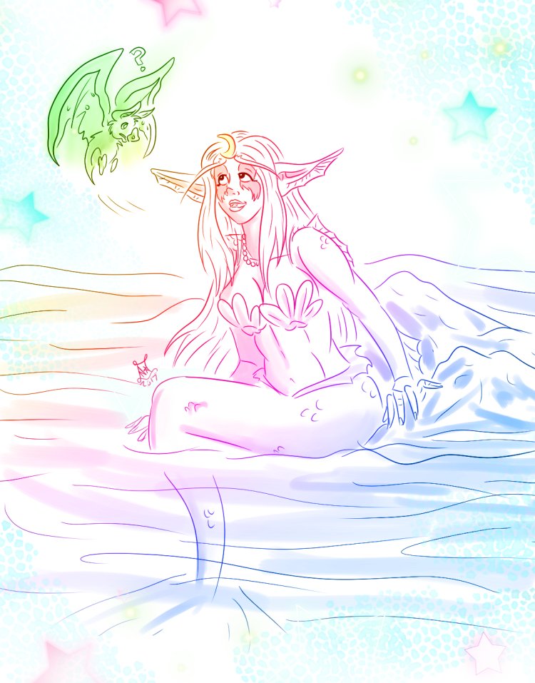 NighteStudios's tweet photo. From my hurricane sketch sale thing. @Sinnie_Moon as a mermaid. ;) Thank you kindly for the help! #warcraft #mermaid #felbat #nightelf https://t.co/U4Zr3V3Fg7
