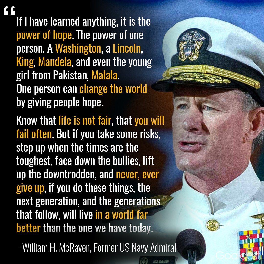 Goal_Cast's tweet photo. "Know that life is not fair, that you will fail often." - William H. McRaven #motivation #nevergiveup #inspiration https://t.co/qw3LVMLtIX