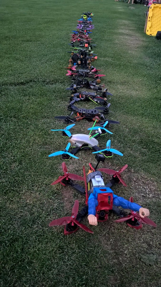 RC_Mallory's tweet photo. @ethansight Lol, get one and it is a downhill spiral from there, like my friends here, this is just 4 pilots (mine has light blue props). DO IT https://t.co/10ItpUN0Ta