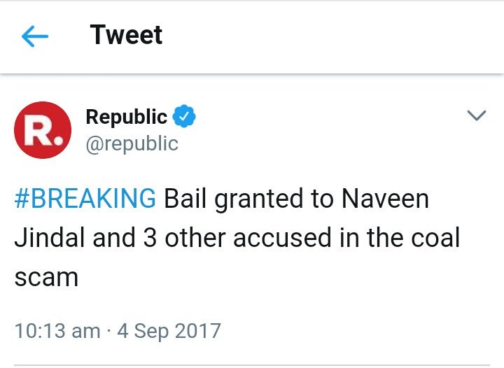 Indianit07's tweet photo. #BREAKING : Bail granted to Naveen Jindal and 3 other accused in the coal scam.
#NaveenJindal is free now.
👇 https://t.co/FaVFRdEjGw