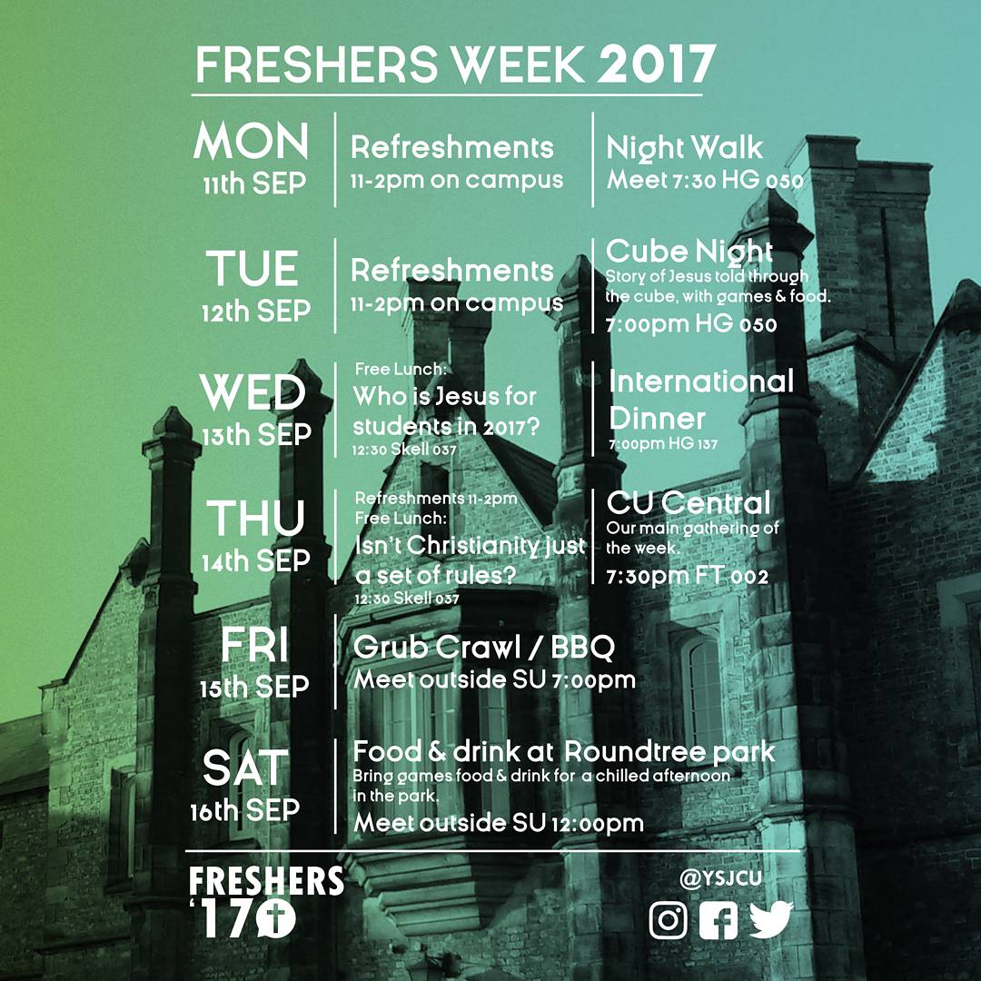 YSJCU's tweet photo. These are our events for @YSJSU  fresher's next week!!  Bring yourself and friends along to our smashing week! Hope to see you there! https://t.co/OOPfdqrSVQ