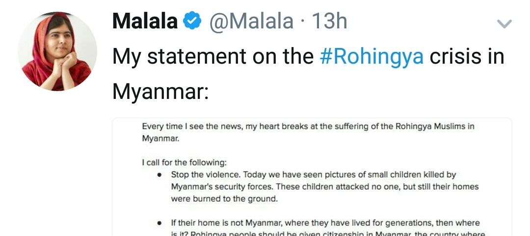 #Myanmar 
<a href="/Malala/">Malala Yousafzai</a> 

Nobel Prize Malala sense marginal political force and did not try to fool you try me how I know how much Burma.