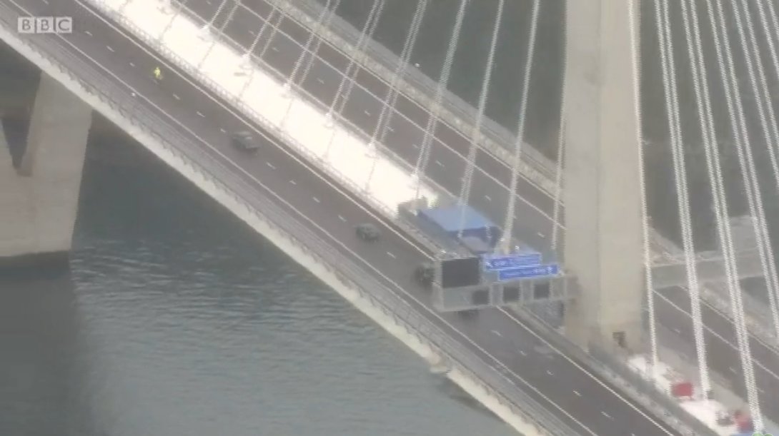 RogueCoder250's tweet photo. "The driver makes a turn onto a disused bridge. Police prepare to deploy The Stinger. This criminal is going down FAST." #PoliceCameraAction https://t.co/VETxBDTLVB