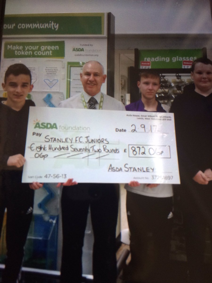 asdastanley's tweet photo. A big thank you to asda foundation local impact fund Stanley FC receiving there cheque for new equipment #asdafoundation #stanleyfc https://t.co/vurZR0ON9h