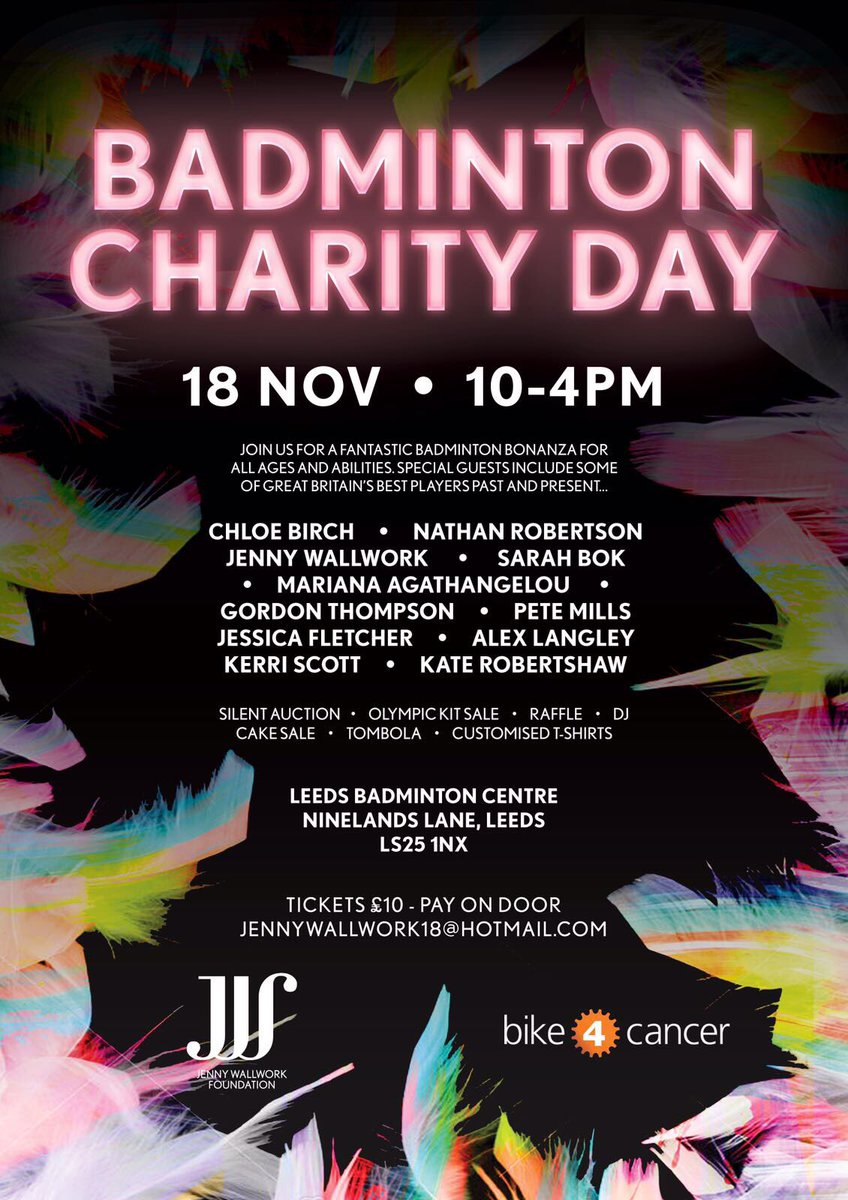 #LEEDS #BADMINTON #CHARITY DAY will take place on the 18th November. 👏🏻 Bring your friends this will be a fun filled day for EVERYONE!! 🎉