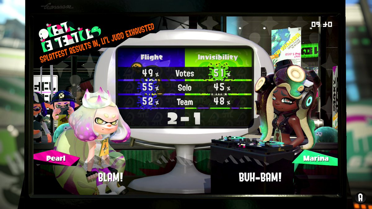 yum9me's tweet photo. Congratulations to #TeamFlight who beat #teamInvisibility 2-1. #Splatfest #Splatoon2 #NintendoSwitch https://t.co/E0hi6bLh8G