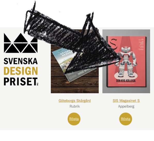 YAY! Vi &amp; <a href="/svenskstandard/">Svenska institutet för standarder, SIS</a> är nominerade! Rösta på SIS Magasinet S här designpriset.se/rostning.php #svenskadesignpriset