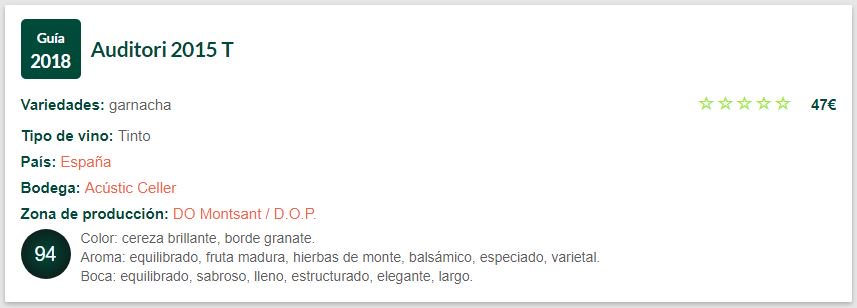 acusticceller's tweet image. Puntuació Guia Peñin 2018! Auditori 2015: 94/100 points 😃 #guiapeñin #puntuació #vi