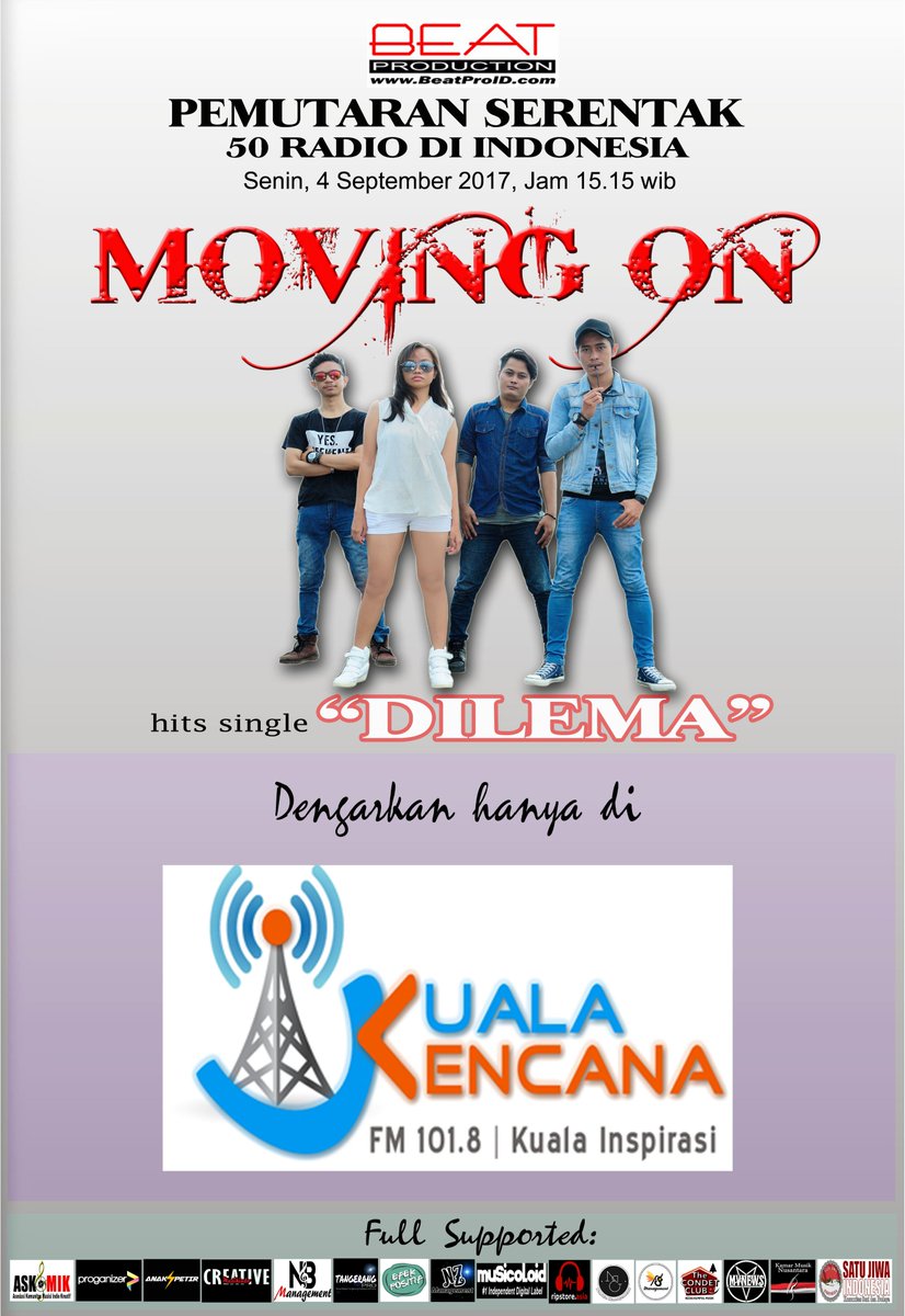 Dengerin 📻 sekarang #PemutaranPerdana ⏲️ 15.15 WIB 👉 Moving On Band - Dilema 👈 CC <a href="/BeatProID/">BEAT PRODUCTION</a> <a href="/yusdasiregar/">BeatMan Siregar</a> #movingondilema