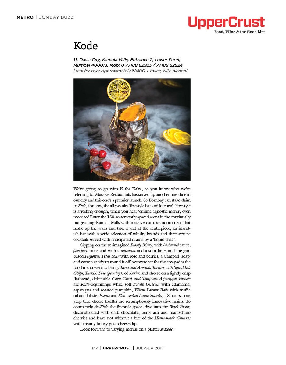 JUST_KODE's tweet photo. “Enter #KODE the vastly spaced arena in the burgeoning Kamala Mills with massive cut-rock adornment that makes up the walls" @uppercrustmag https://t.co/uweD0Bg85f