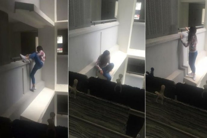 straits_times's tweet photo. Next level, literally: 21-year-old woman arrested for trying to climb down one floor to get into ex-boyfriend's flat https://t.co/S5Bxp5YJgW https://t.co/1RpdjvWDAc