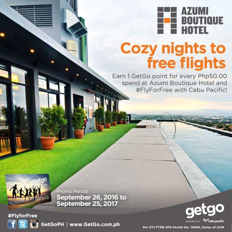 Save22ph's tweet image. Earn 1 GetGo Point For Every P50 Spent on Your Azumi Hotel Booking Until September 25, 2017 - bit.ly/2vYfFDW