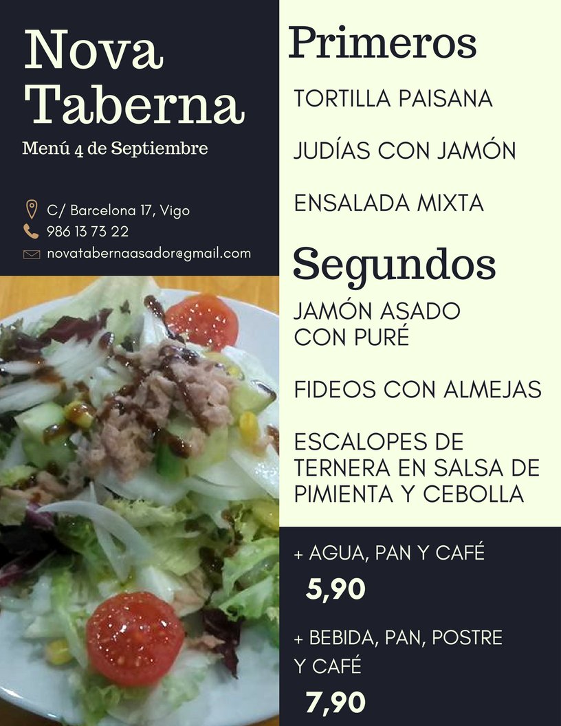nova_taberna's tweet image. Menú 4 de Septiembre en @nova_taberna (C/Barcelona 17)
¡Que aproveche! 🍽️😋