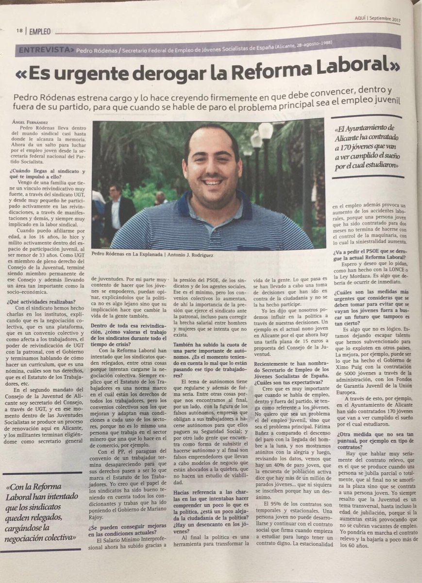 pedrorodenas1's tweet photo. 🌹🤝Aquí os dejo la entrevista en "Aquí en Alicante" 🤝🌹 
Creo que se me notan los colores 🤝🌹!@JSE_ORG @JoveSocialistes @PSOE @SocialistesVal https://t.co/r3iulTCMoy