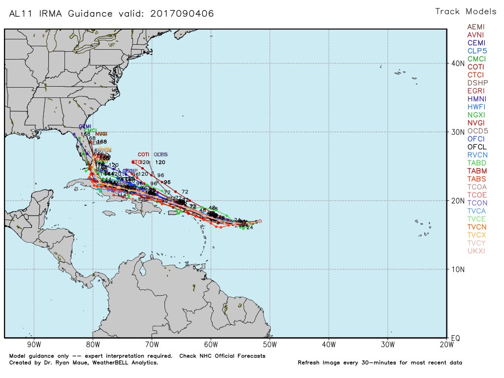 Latest track model guidance on Irma. Models are trending farther south so we'll still have to play close attention in the days ahead.