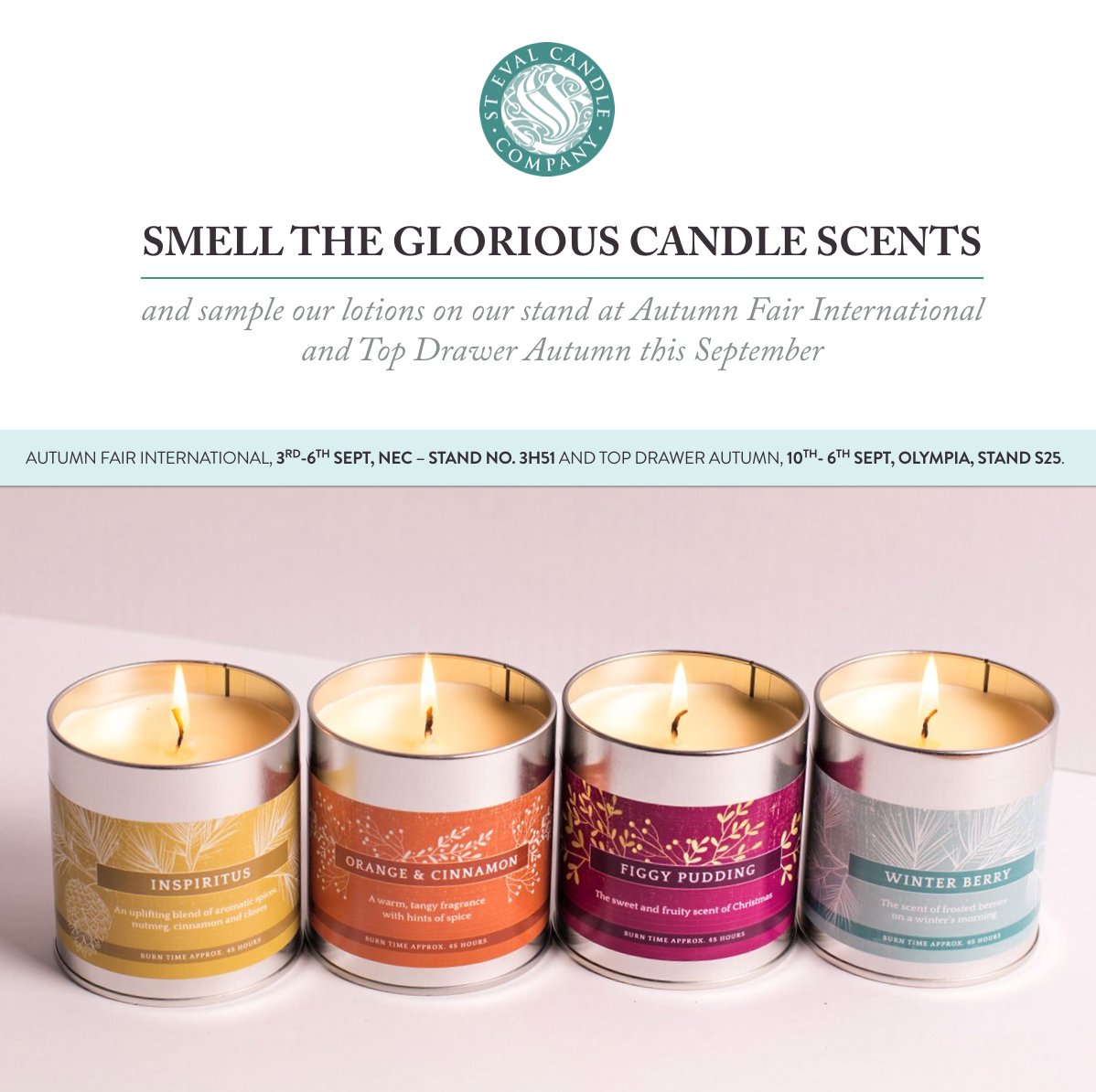 Vibrant festive tin candles, perfect gifts &amp; xmas stocking fillers.  See new collections <a href="/SpringAutFair/">Spring & Autumn Fair</a> #Birmingham STAND 3H51. #AutumnFair