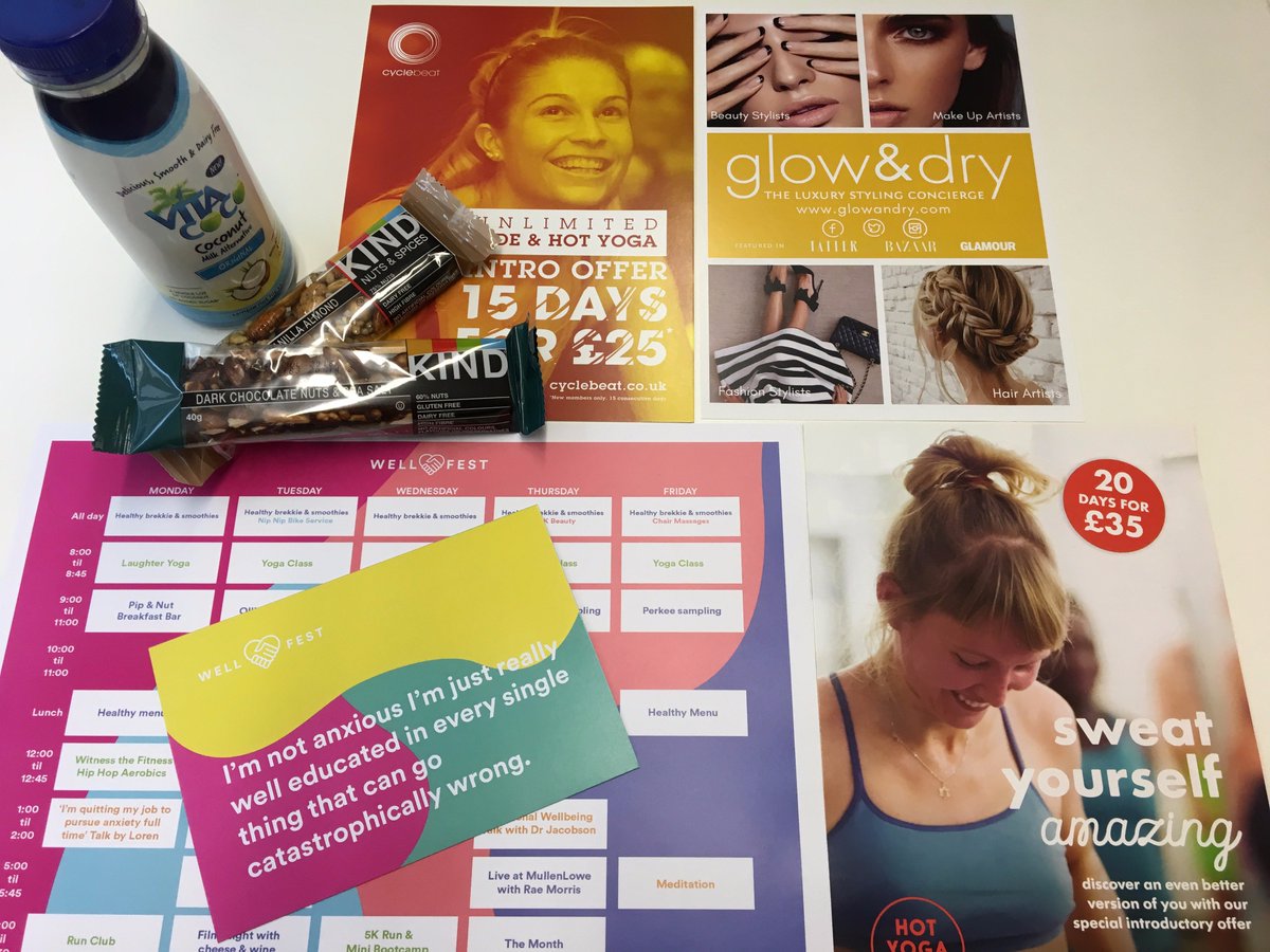MullenLoweLDN's tweet photo. Starting #WELLFEST with killer desk drop courtesy of @KINDSnacks and @VitaCoco #TheWellnessMovement #WellFest @runyogarun1 https://t.co/InIt8yMIDY