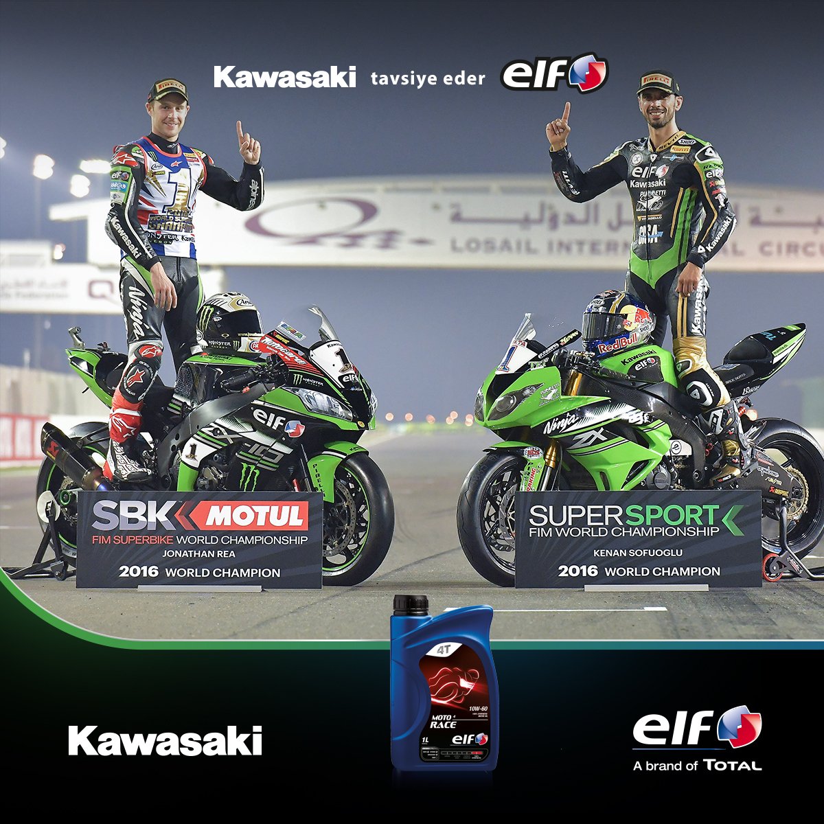 TotalEnergiesTR's tweet photo. Dünya şampiyonları #JonathanRae ve #KenanSofuoglu’nun tercihi, #Kawasaki’nin tavsiyesi: #ELF https://t.co/TPaO0ZgTL0
