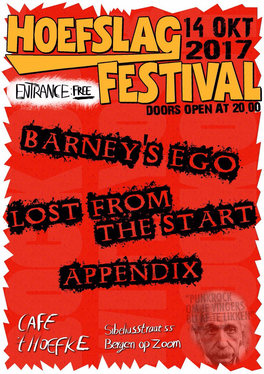 appendixpunk's tweet photo. Zeg je schoonmoeder maar af! Avondvullend programma!!
#hetisweerzover
#hoefslag #festival
#punkrock https://t.co/A0HVd2LjE7