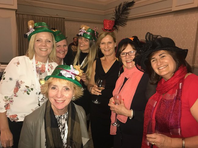 Educate_Plus's tweet photo. #EDPlusTTLG17 Brigidine, Barker, St Catherine's having a Mad as a Hatter dinner! https://t.co/ZWEloN2422