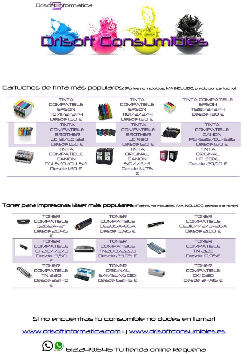 Drisoftinformat's tweet image. Tu tinta económica al mejor precio. Lo importante es q no pierdas calidad! drisoftconsumibles.es