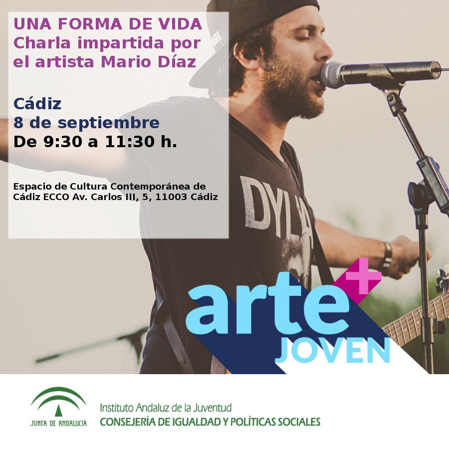 Este viernes 8 ponemos en marcha dos actividades #ArteMásJoven en <a href="/EccoCadiz/">ECCO_Cádiz</a>. Contaremos con <a href="/mariodiazmusica/">MARIO DIAZ</a> y Freddy Freire <a href="/Thunderlove_/">Thunder Love</a>