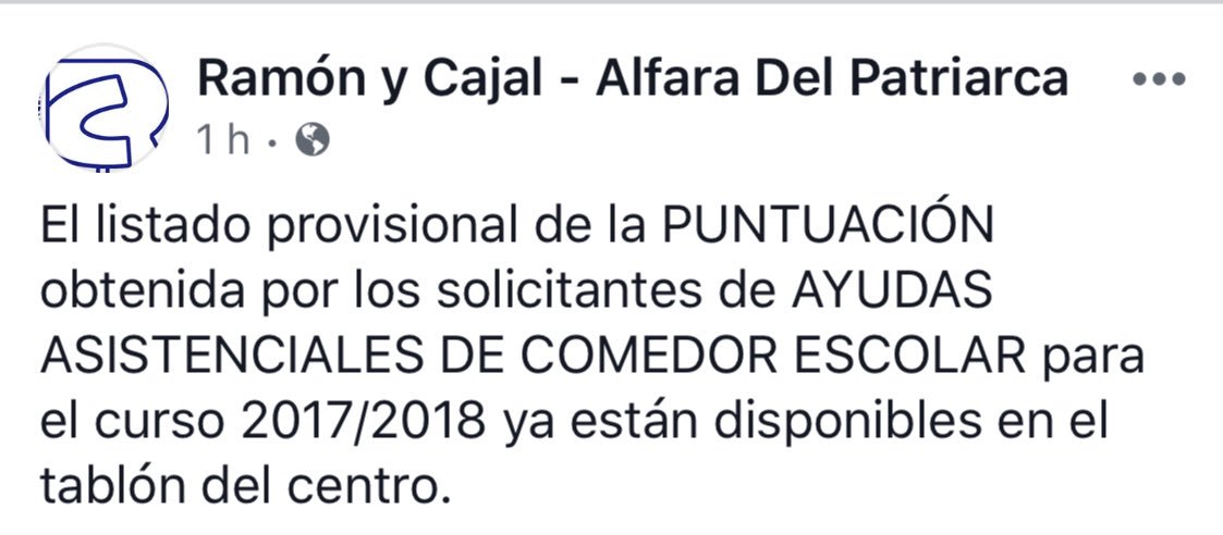 RamonyCajalAMPA's tweet photo. Ya podéis consultar el listado provisional para las ayudas del comedor escolar curso 17/18. https://t.co/UYiZnfdNbY