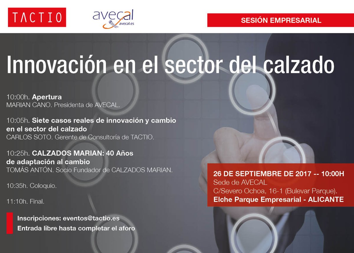 TACTIO_'s tweet photo. El próximo 26-S hablamos sobre #inovación en el calzado en @ElcheParEm #Elche #innovacioncalzado #BlogTactio +info: https://t.co/KY9rE1ZmEX https://t.co/VVhD9YcSAf