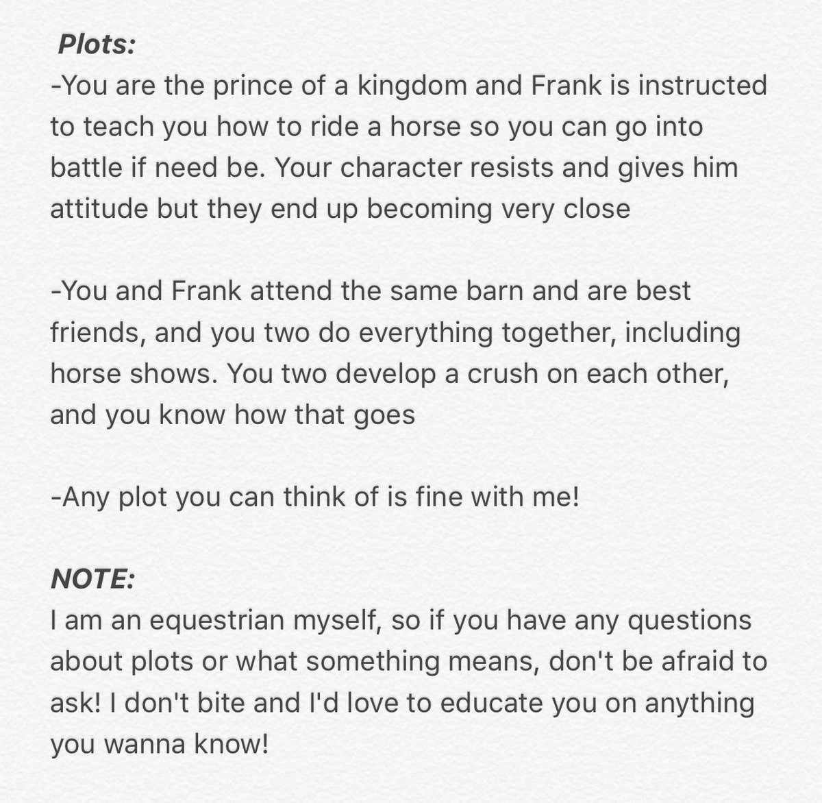 EquestrainFrank's tweet image. New equestrian Frank Iero account!
•Loves his horses
•Mainly a hunter jumper 
•Gay, asexual
•Super sweet guy

RT? ✨🐴