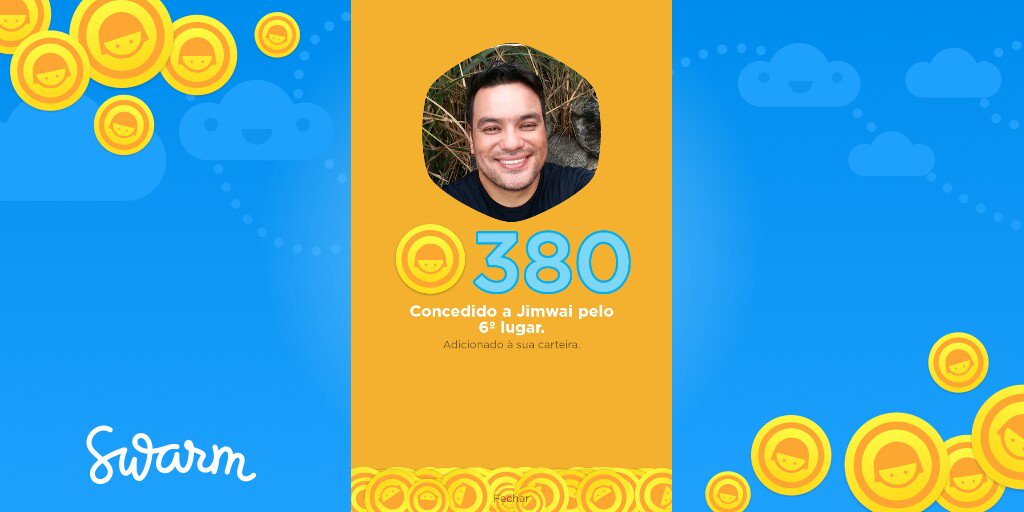 Acabo de receber 380 moedas de bônus por ter chegado em 6º lugar no placar do Swarm #betaseguebeta #betaajudabeta #betaretriuibeta