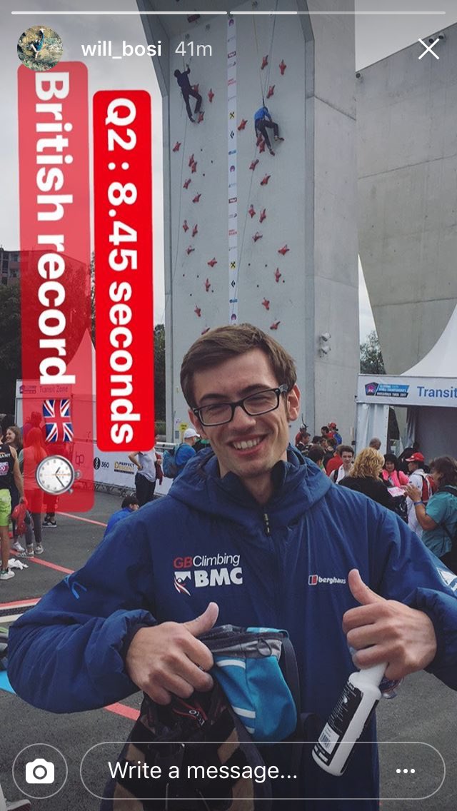 TomRandall2's tweet photo. New British Speed record from Will Bosi 💥💥 #latticetraining @wildcountryuk IFSC World Champs https://t.co/ZxnK839vmJ