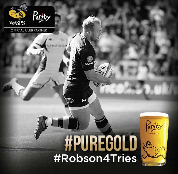 WaspsRugby's tweet photo. RT if your @Purityale #PureGold moment was #Robson4Tries for a chance to win 2 tickets @ricoharena https://t.co/fcihkQR956