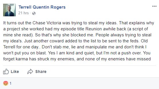 SensibleActor's tweet photo. Add #actress #ChaseVictoria [a nobody] to the list of treacherous #thieves who've reportedly "stolen ideas" from this #asshole! 
#actorslife https://t.co/qMSy82p1Ow