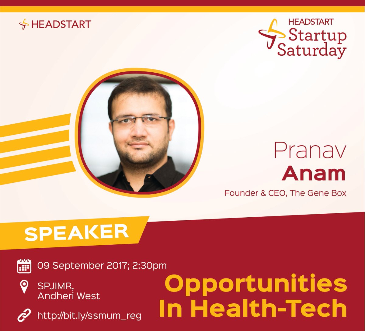 StartMum's tweet photo. Pranav Anam frm d @thegenebox speaks on how consumers r using tech 2 improve health at #SSMUM on Sept 9, register at https://t.co/LAGwz7rEpk https://t.co/NxAJAnm7mY