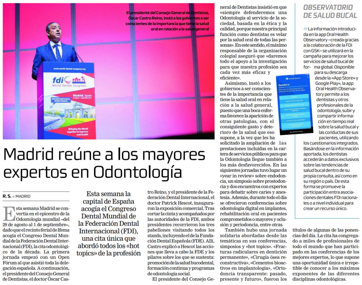 CNSJ_Dentistas's tweet photo. La prensa nacional ensalza la celebración del Congreso Mundial de la Federación Dental Internacional en #Madrid.

Vía @larazon_es. https://t.co/BwwF6bDYhs