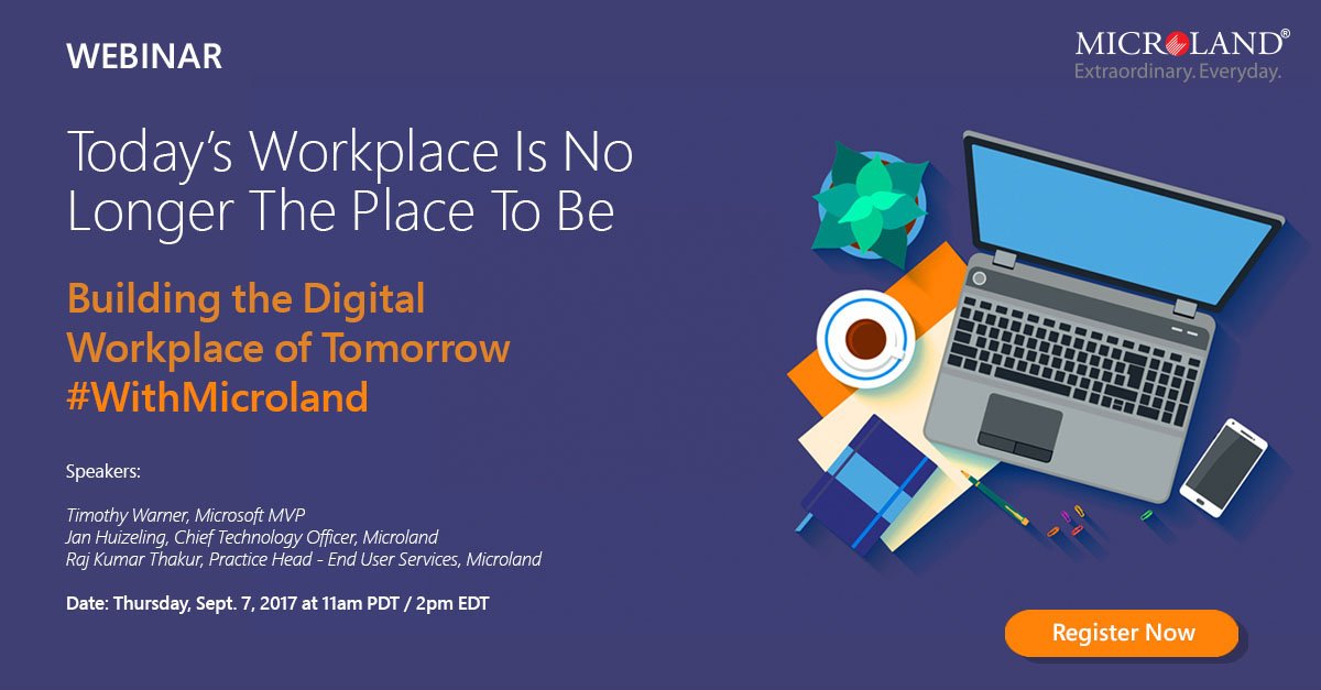 MicrolandLtd's tweet photo. Listen to @TechTrainerTim @JanHuizeling &amp; @rajthakur2703 as they take you through a journey of workplace of tomorrow https://t.co/gb5vob6dDp https://t.co/GPLOZle1m4