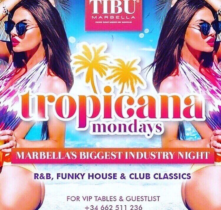 TIBUMarbella's tweet photo. TONIGHT ☀️TROPICANA 🏖

#PuertoBanus no.1 nightclub TIBU BANUS hosts #Marbs no.1 industry night 🌴Bookings whatsapp

 + 📲00 34 662 511 236 https://t.co/fqA4f52ab6