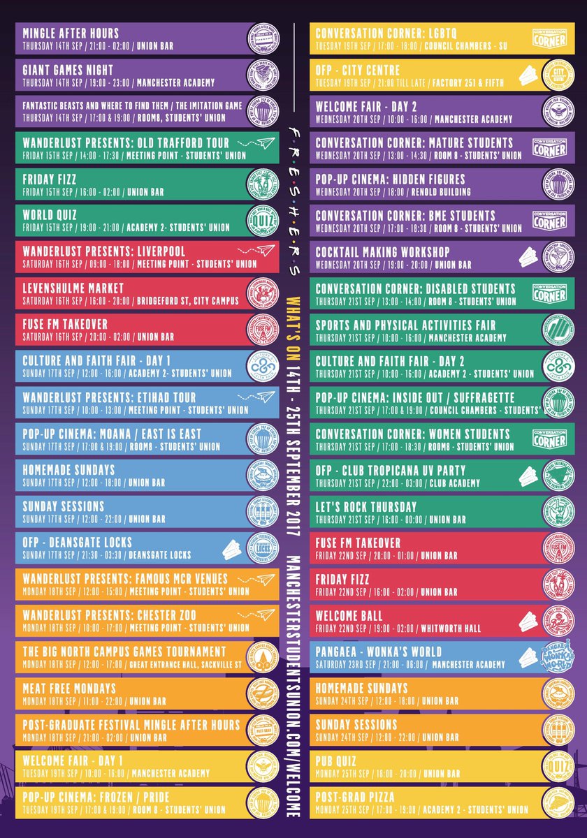 ManchesterSU's tweet photo. What are you most looking forward to during #FreshersWeek? 🎉 Plan your perfect welcome to @OfficialUoM 👉 https://t.co/IS9pUxTG0D #HelloUoM https://t.co/NylHWdq1yw