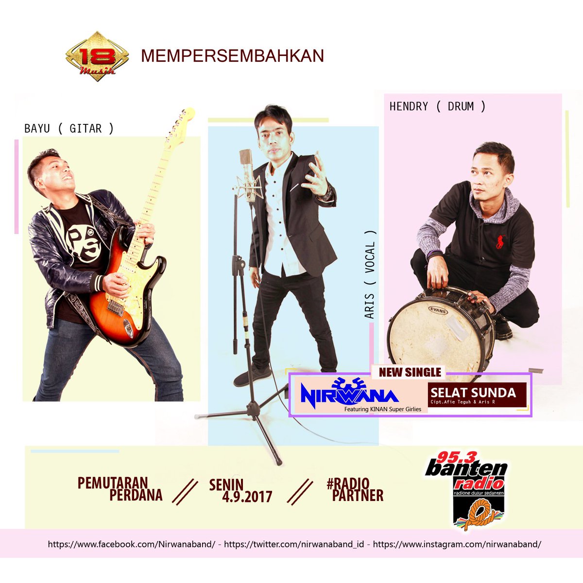 bantenradio's tweet photo. #PemutaranSerentak 'Selat Sunda' by @nirwanaband_id ft. Kinan `Super Girlies` on 95.3FM @bantenradio #Nirwana_SelatSunda @18MusikOfficial https://t.co/Wzhra7lCI8