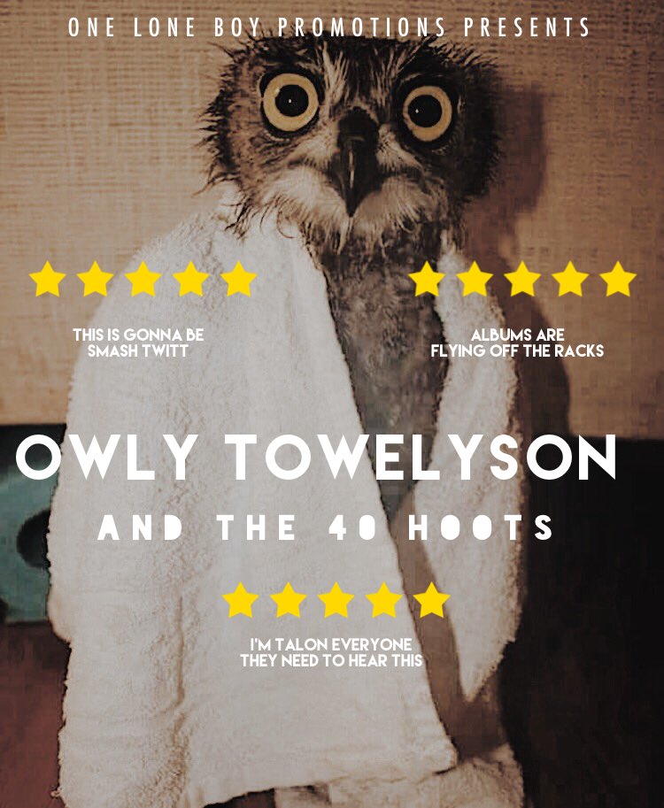 oneloneboy's tweet image. My new signing and currently on tour with #TheEagles I present to you #OwlyTowelyson #newband