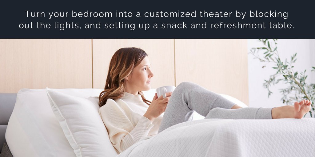 Saatva's tweet image. Prop up on your Lineal adjustable base and transform your bedroom into a theater this #LaborDay.

#StaycationTips | bit.ly/2grr9xX