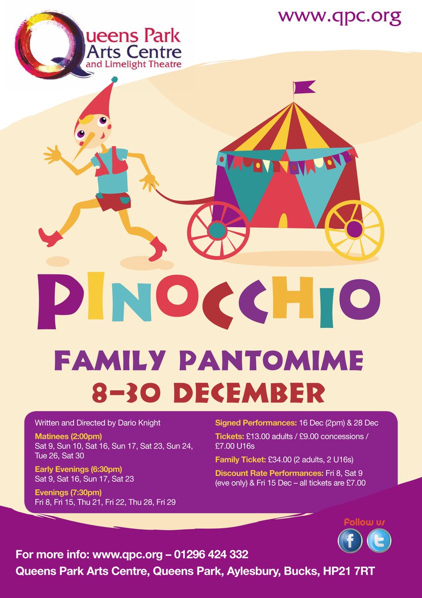 queensparkarts's tweet photo. It may only be September but our #Aylesbury #panto #Pinocchio is already breaking records for pre-autumn sales! https://t.co/qEFrOASMGA https://t.co/hVZJfiDoLQ