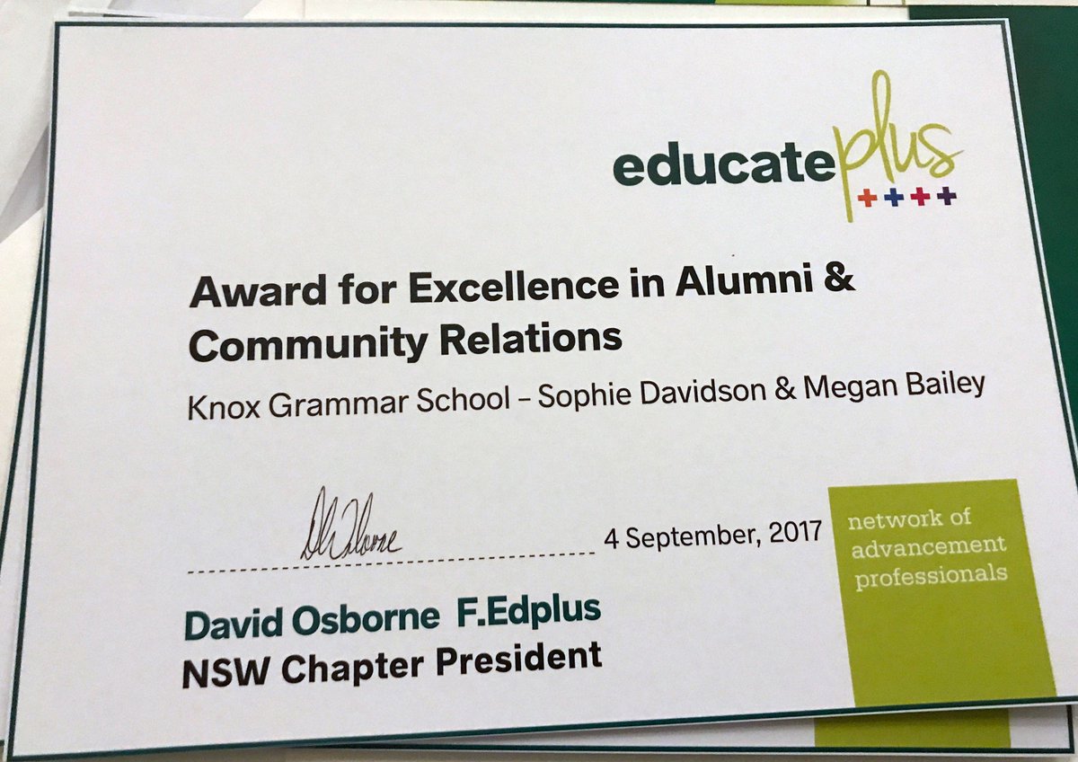 OKGA_online's tweet photo. Congrats to Megan & Sophie @knoxgrammar Community Relations. Award for Excellence at @Educate_Plus NSW Conference. #EdPlusTTLG17 https://t.co/xbMjanjgRJ