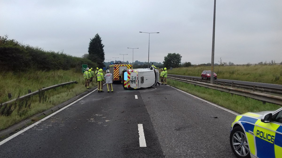HumbersideFire's tweet photo. CONTROL:Goole,Brough &amp; North Hull in attendance at overturned vehicle on A63 West, South Cave. @humberbeat @YorksAmbulance in att #BlueWatch https://t.co/ge0o3yT2Mw