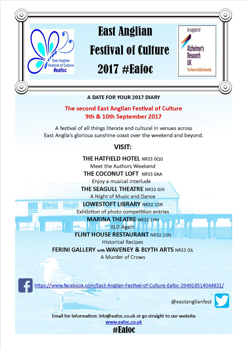 eastanglianfest's tweet photo. This weekend! #festival of all things #literate and #cultural across East Anglia’s sunshine coast. @jowilde_editor @_Jools_B #EAFOC https://t.co/KOL1l5yCYz