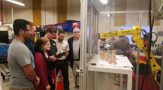 gestamp's tweet photo. Mechatronics students will learn more programming thanks to a robot donated from #Gestamp https://t.co/b9rczRrn70 https://t.co/FGXxKCohq7
