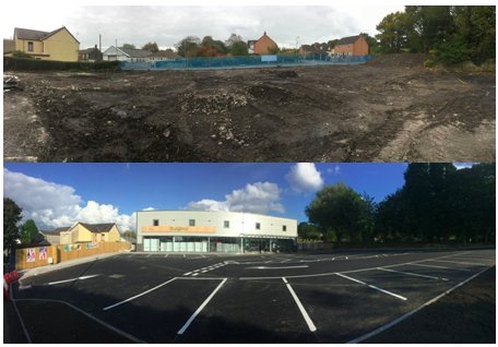 BlueRockWales's tweet photo. A Great before and after photo from the new CKs Supermarket just opened in Cockett. https://t.co/1vNDH4QjIx