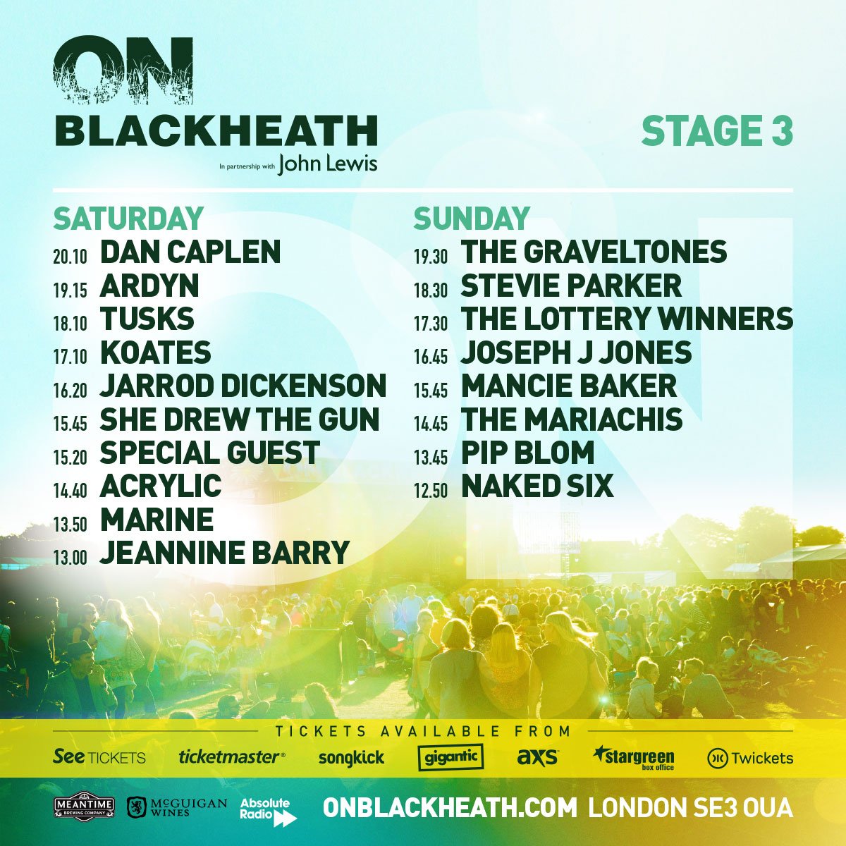ONBlackheath's tweet photo. Our set times are here &amp; the countdown is ON! We've got three stages packed full of music, don't miss out on tickets https://t.co/50a8b5gPLc https://t.co/CPzrXJHiUp