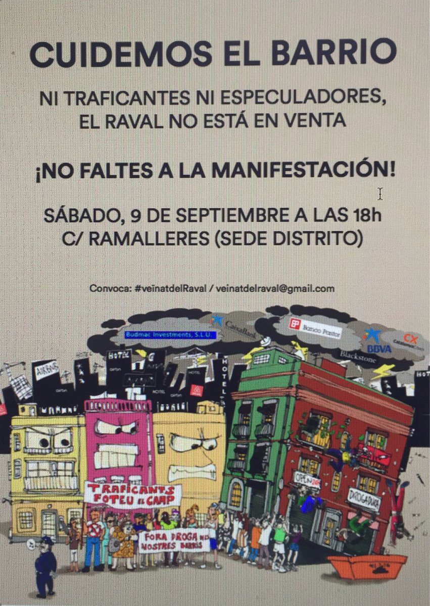 IllaRPR's tweet photo. ¿Quieres al barrio El Raval? DALE RT a este mensaje y sus archivos adjuntos. !NADIE DEBE QUEDARSE SIN ESTAR PRESENTE EN LA MANIFESTACIÓN! https://t.co/hPjaGWGSsH