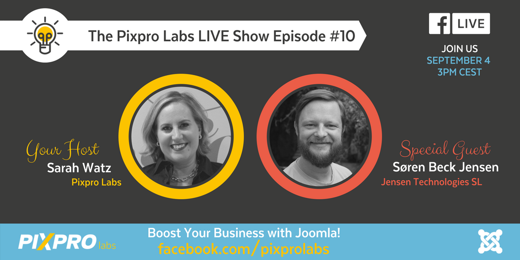 pixproglobal's tweet image. @sorenbeck from @JensenTech_ is @sarahwatz special guest on the @pixprolabs LIVE Show. Join LIVE in 5 min #joomla 
 amp.gs/p4ve